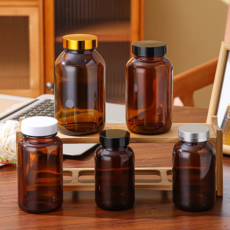 60ml 75ml 100ml 120ml 150ml  200ml 250ml 300ml 400ml 500ml Tea-Colored Wide-Mouth Amber Caspule Bottles