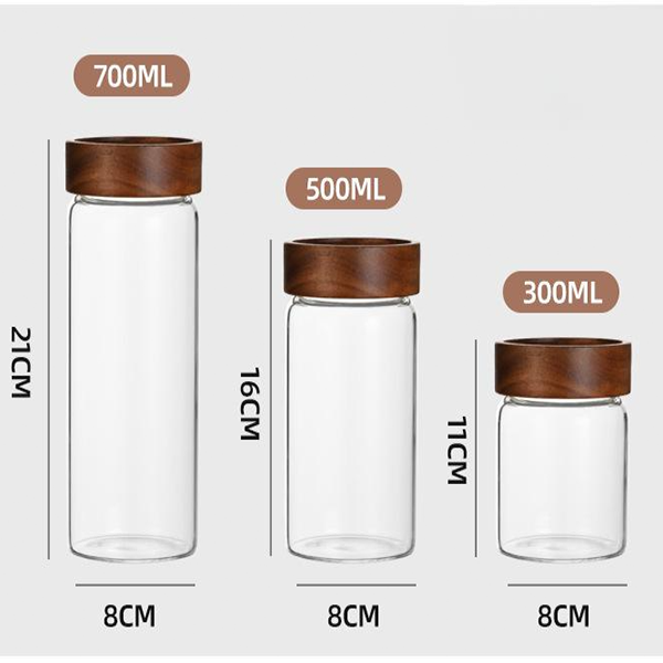 Acacia Wood Lid High Borosilicate  Storage Jars